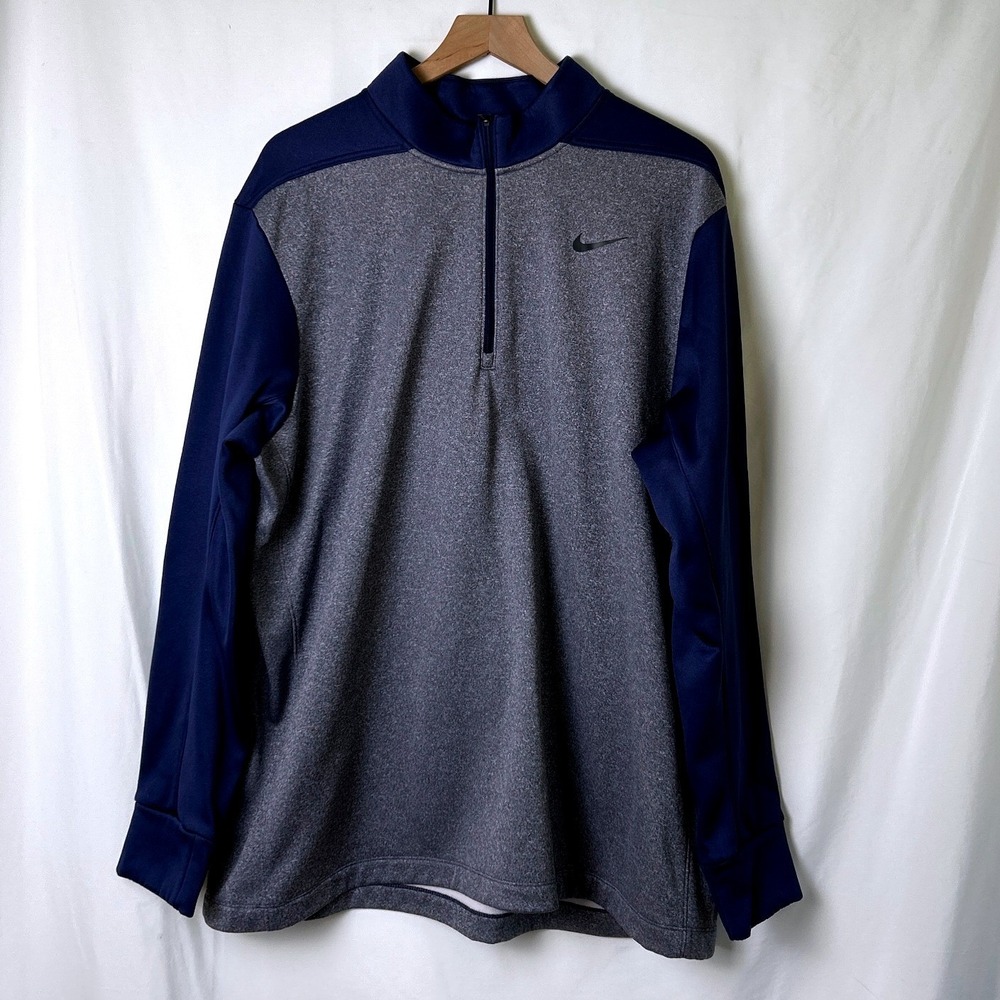 Nike Dri-FIT Colorblock 1/4 Zip Fleece Pullover Size XXL Navy Grey Athleisure